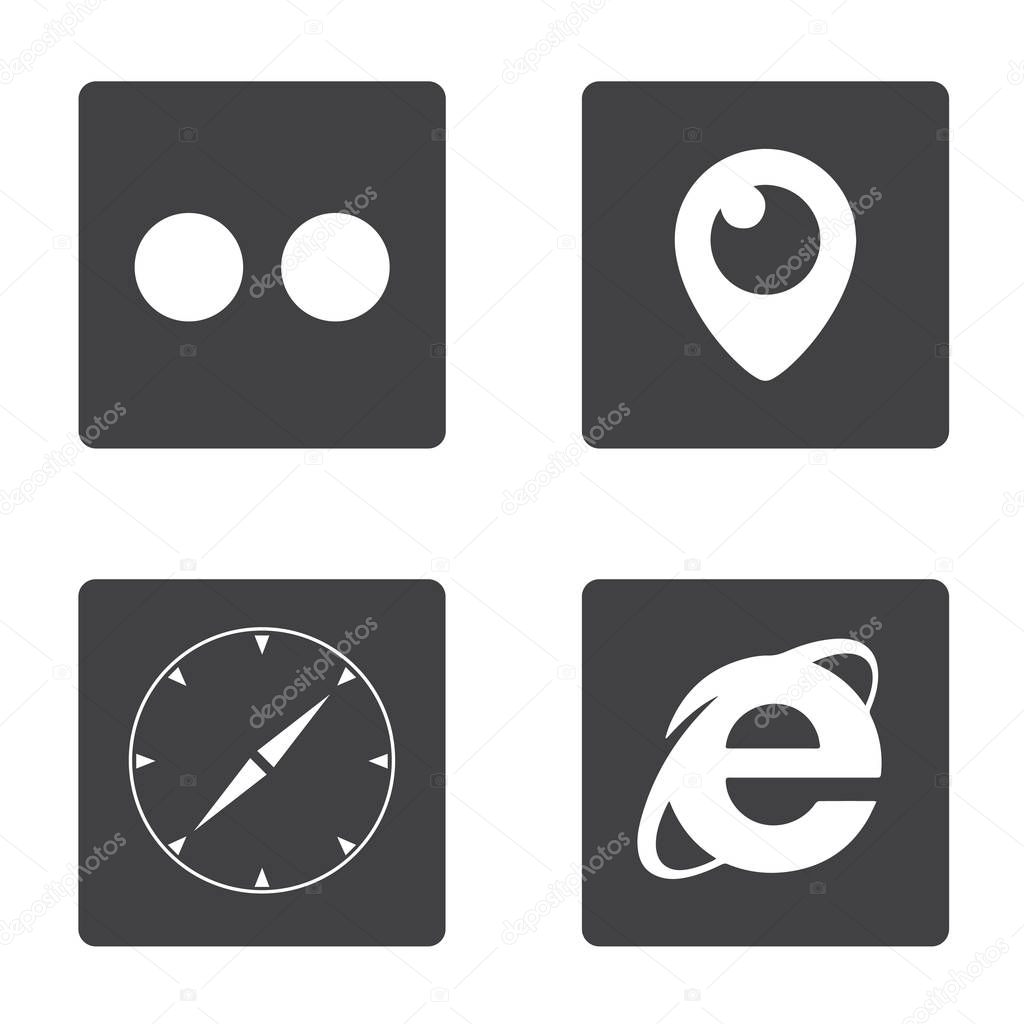 Set of popular social media logos: Instagram, Facebook, Twitter, Youtube, WhatsApp, LinkedIn, Pinterest, Blogger and others.