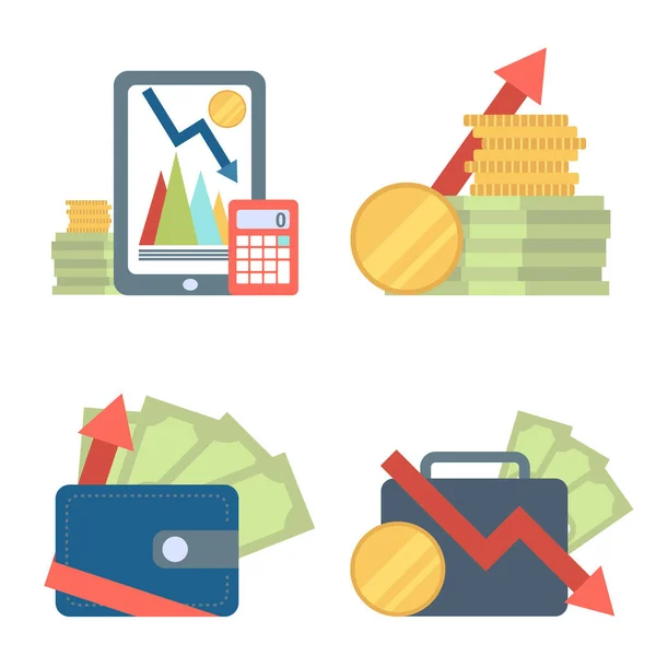 Money, payment, economy icons, badges — Stock Vector