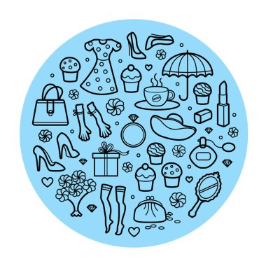 Woman things set in circle shape