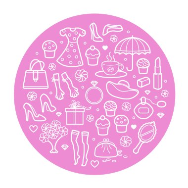 Woman things set in circle shape