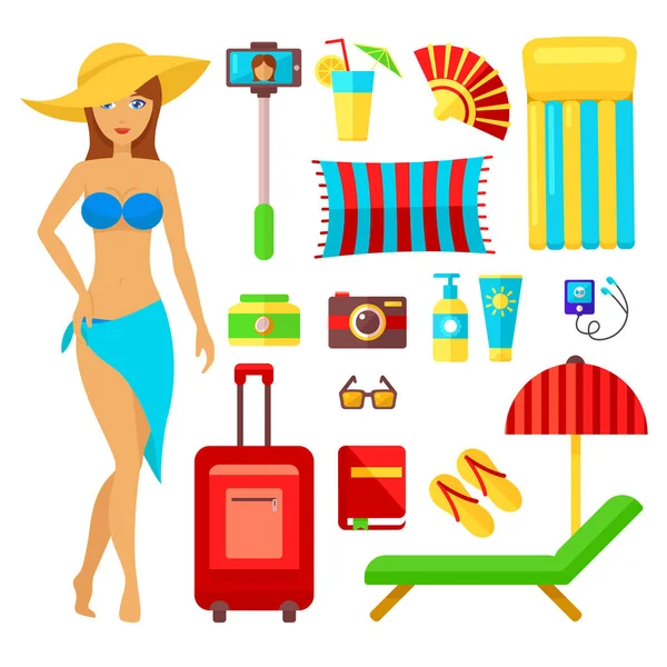 Preparing for summer beach vacation — Stock Vector