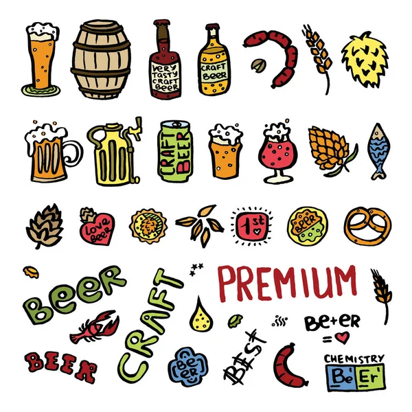 Bière artisanale éléments dessinés à la main — Image vectorielle