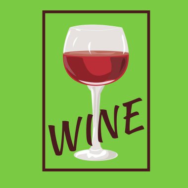 Kırmızı şarap cam. Vektör çizim. Kare çerçeve. 