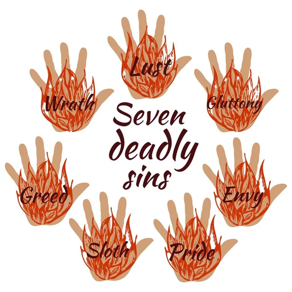 Sete pecados mortais. Ilustração vetorial — Vetor de Stock