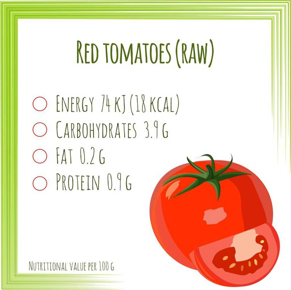 Tomato. Nutrition facts. Flat design, no gradient. Vector illust