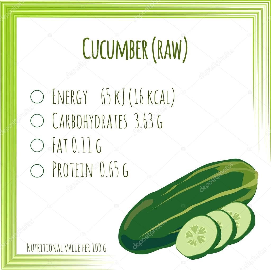 Cucumber. Nutrition facts. Flat design, no gradient. Vector illu