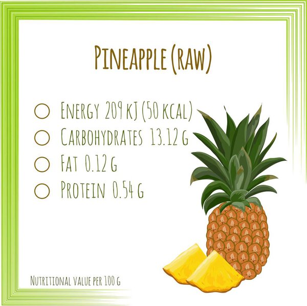 Pineapple. Nutrition facts. Flat design, no gradient. Vector ill