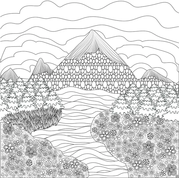 Dağlar, çam ormanı, çiçek çayır, çimen, yatay ve 