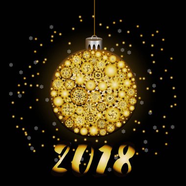 Altın Küre ile yeni yıl tebrik kartı. Noel. 2018 yıl. V