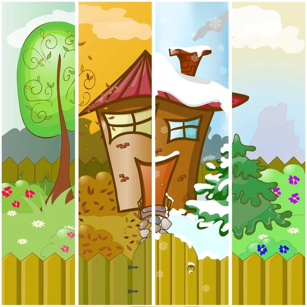 Dört mevsim ev. Vektör çizim