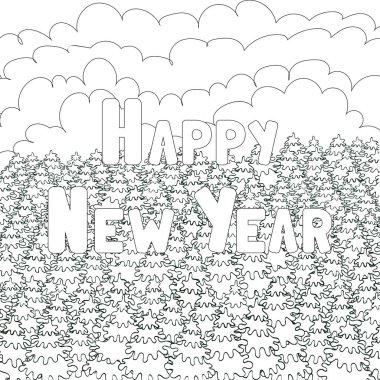 Yeni yıl köknar / spruse orman. Doodle, Zentangle, elle çizilmiş desig