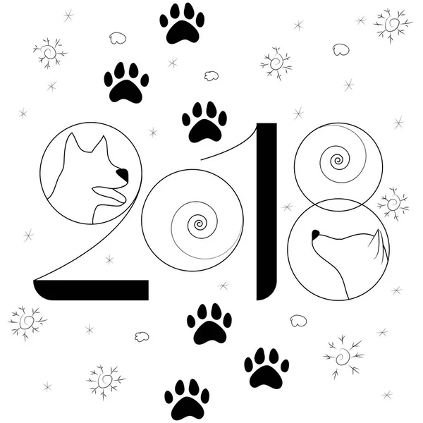 2018 yeni yıl tasarımı. Doodle, Zentangle, elle çizilmiş.