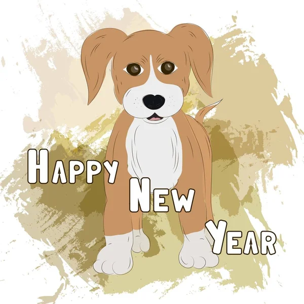 Yeni yıl kartı ile köpek yavrusu. El çizilmiş kroki bir köpek. Vektör hastası