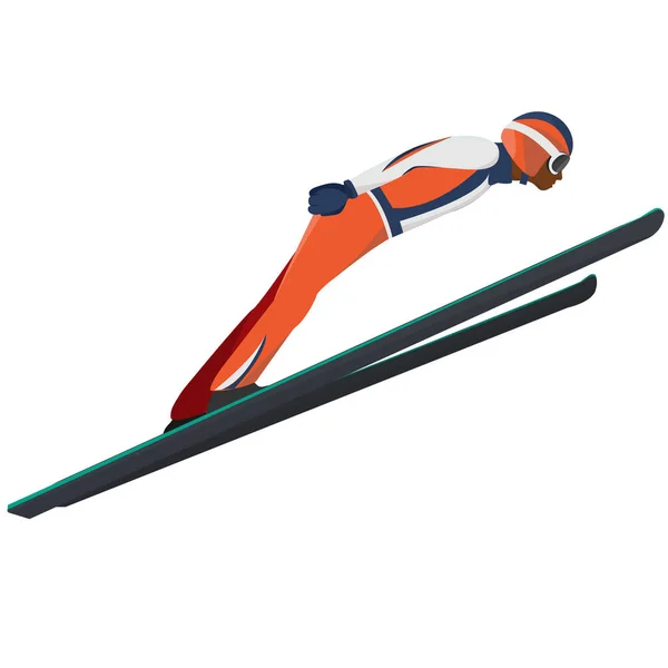 Kış spor. Kayak atlama. Vektör kayakçı izole.