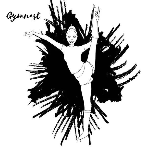 Gymnaste. Isolement vectoriel. Échantillon noir et blanc. Page pour livre à colorier . — Image vectorielle