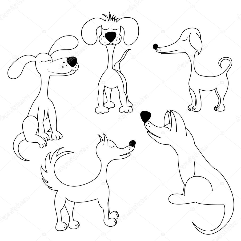 Vector Dogs. Hand made sketch. Symbol of 2018. Page for coloring