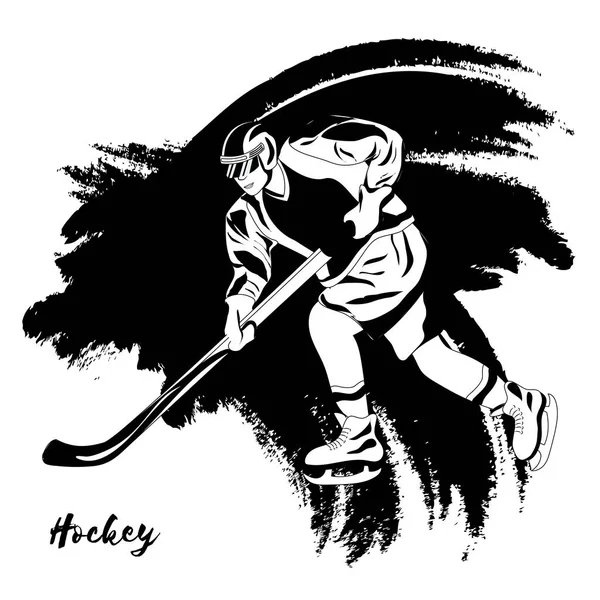 Winter sport. Hockey player. Vector illustration. Black and whit