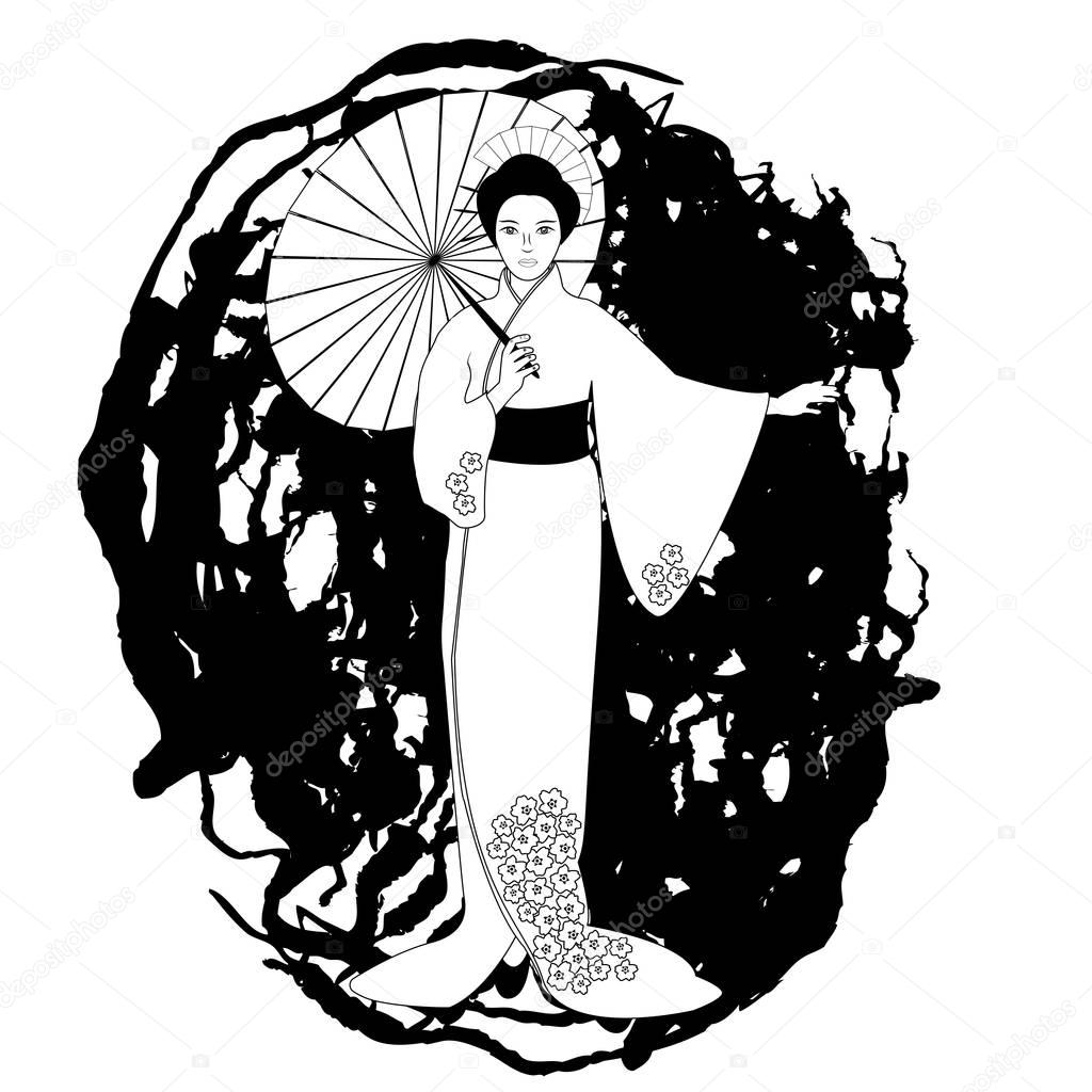 Japanese. Black and white sample. Vector illustration. Page for 
