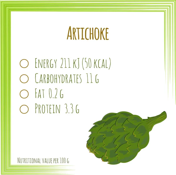 Enginar. Beslenme gerçekler. Düz tasarım, hiçbir degrade. Vektör hastası