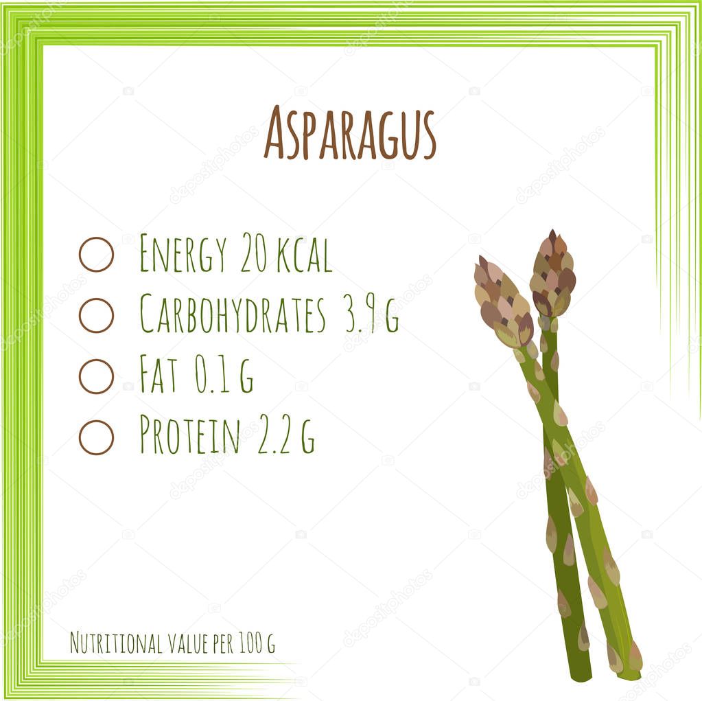 Asparagus. Nutrition facts. Flat design, no gradient. Vector ill