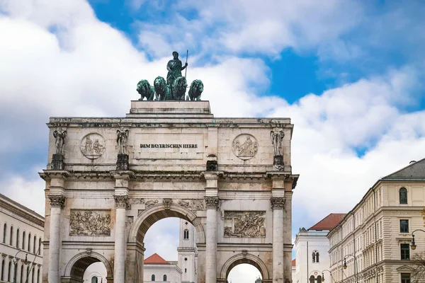 Porta Vitória Siegestor Munique Arco Triunfal Com Uma Estátua Baviera — Fotografia de Stock
