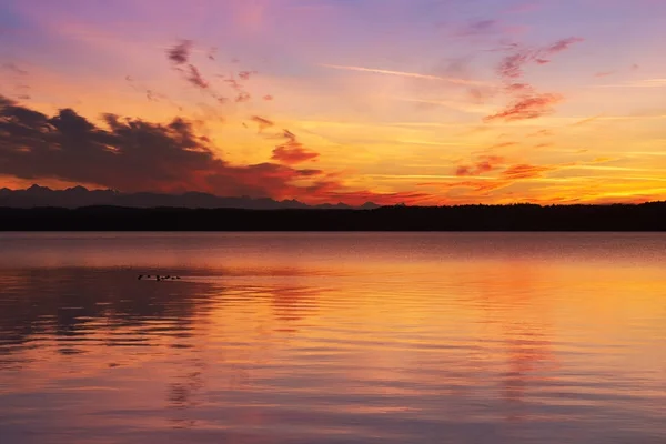 Beau Coucher Soleil Lac Starnberg Bavière Allemagne — Photo