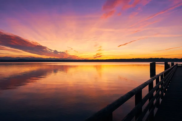 Beau Coucher Soleil Lac Starnberg Bavière Allemagne — Photo