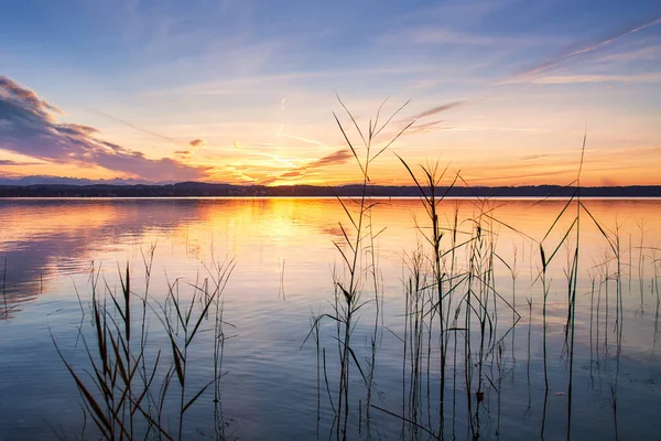 Beau Coucher Soleil Lac Starnberg Bavière Allemagne — Photo