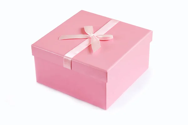 Pink Gift Box Ribbon Bow Isolated White Background — Stock Photo, Image