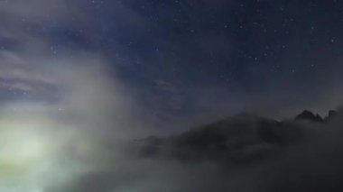 Clouds, Mountains And The Milky Way is an amazing stock video time lapse clip. It shows dark mountains at night with cloud and water vapor evolving in turbulent ways. Stars in the Milky Way Galaxy can be seen overhead as they drift past. 