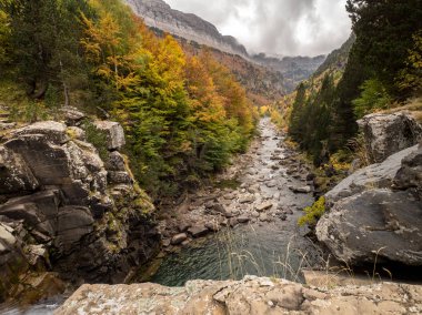 Sonbahar bulutlu ve kayalık vadide