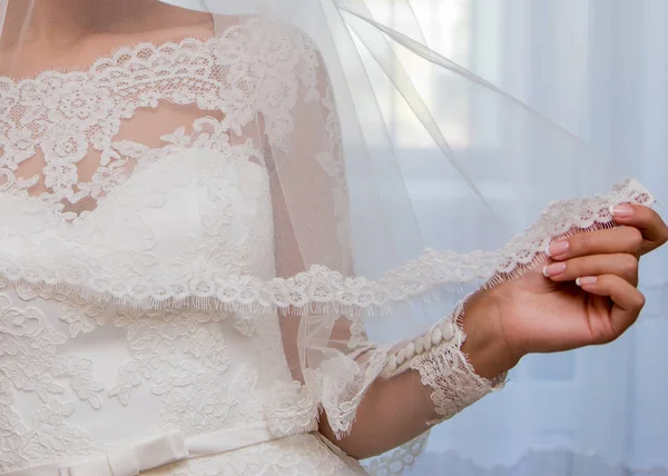 Bride holding a veil — Stock Photo, Image