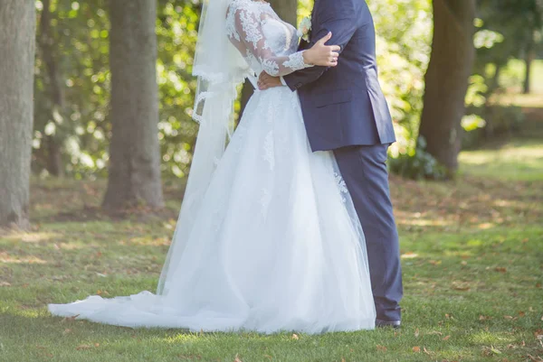 Groom with the bride together in the park — Stock Photo, Image