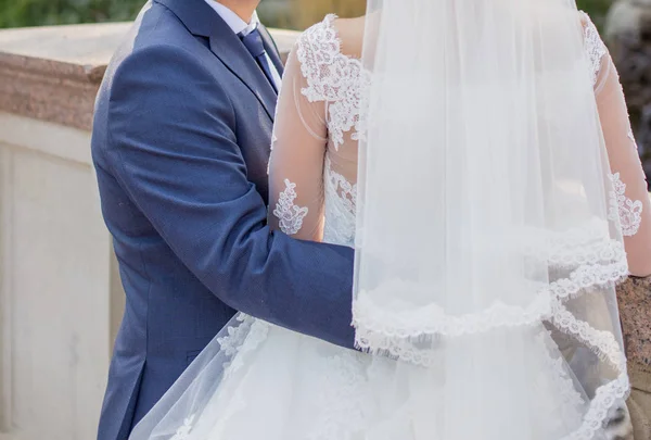 El novio abraza a la novia — Foto de Stock