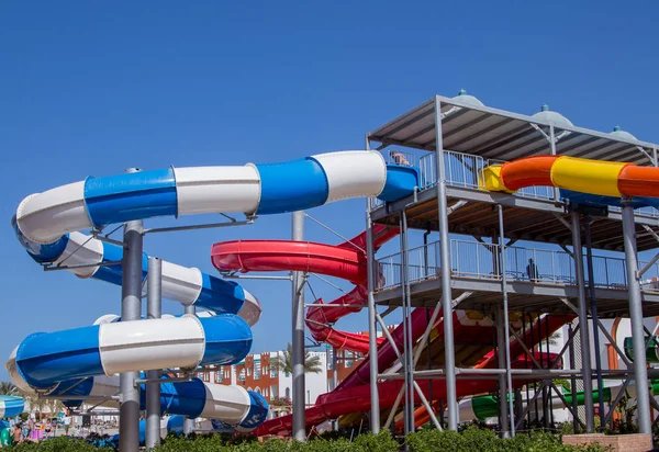 Vista Del Parque Acuático Con Agua Azul Piscina Del Hotel — Foto de Stock