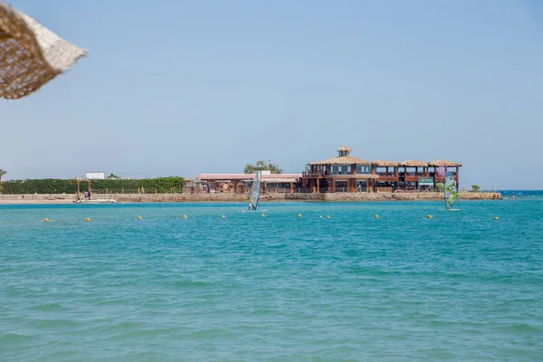 Azul Del Agua Mar Los Edificios Del Complejo Orilla — Foto de Stock