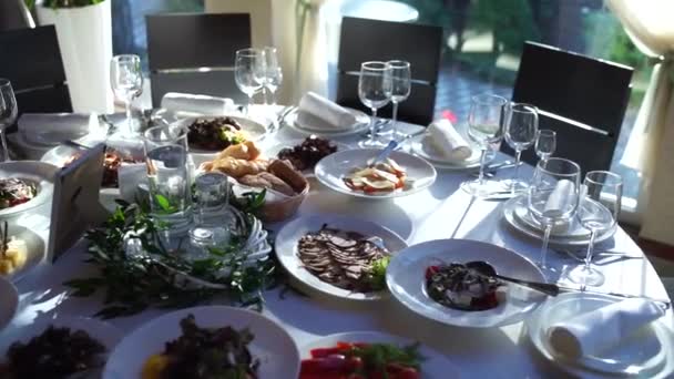 Tavola Nuziale Ristorante Con Arredamento — Video Stock