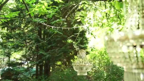 夏の緑の庭のシャンデリアがハングします — ストック動画