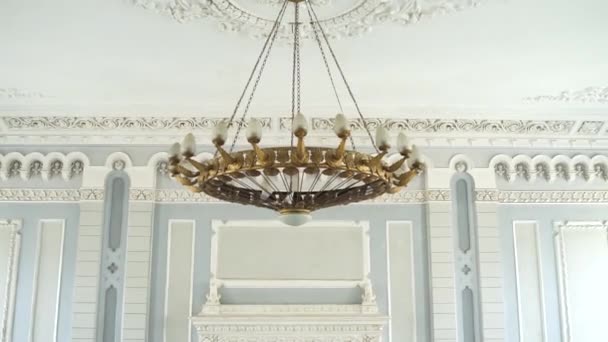 Large Chandelier Hangs Old Building — Stock Video