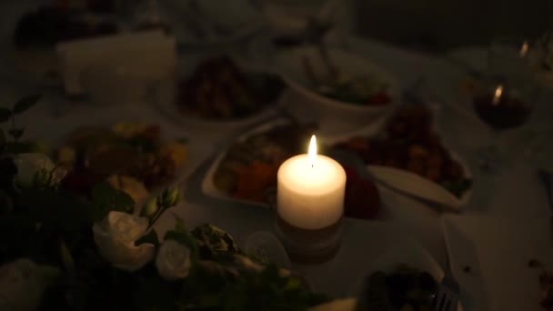 Candle Burns Table Restaurant — Stock Video