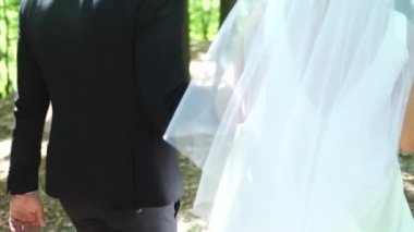 Gelin ve damat Parkta yürümek