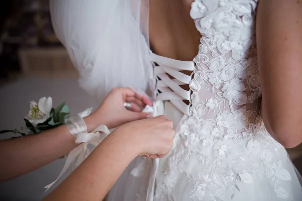 Noiva Vestido Noiva Abotoado — Fotografia de Stock