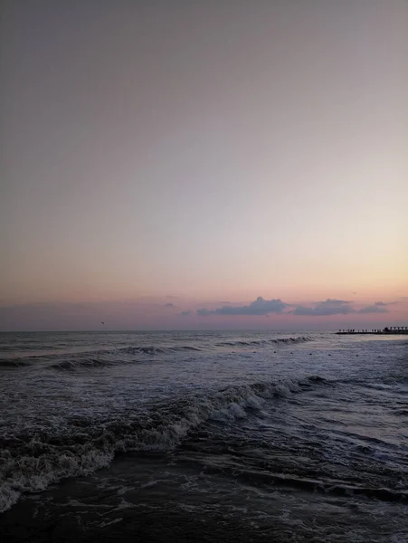 Coucher Soleil Avec Des Nuages Mer Soirée — Photo