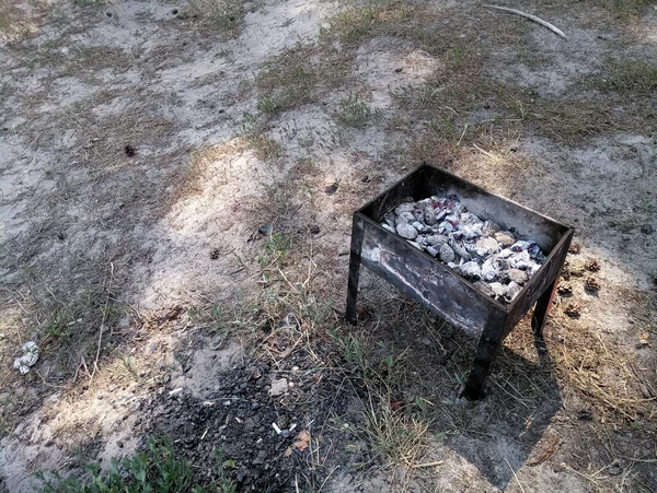 Churrasco Pequeno Com Carvão Floresta — Fotografia de Stock