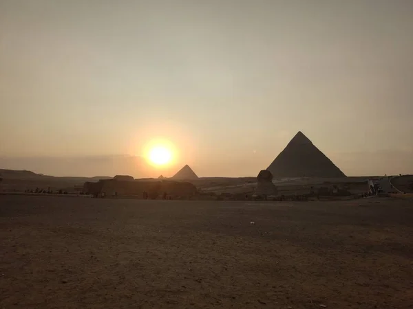 Zonsondergang Boven Piramides Egypte — Stockfoto