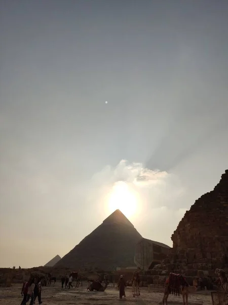 Solnedgång Över Pyramiderna Egypt — Stockfoto