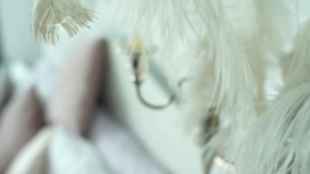 Piume Vicino Candeliere Sul Tavolo — Video Stock