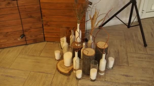 Decoración Madera Para Bodas Velas — Vídeo de stock