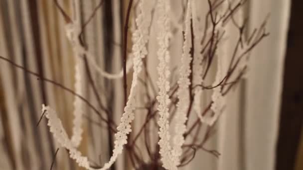 White Wood Ribbon Wedding Decor — Stock Video