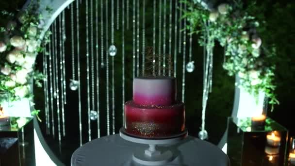婚礼蛋糕背景上的拱门仪式 — 图库视频影像